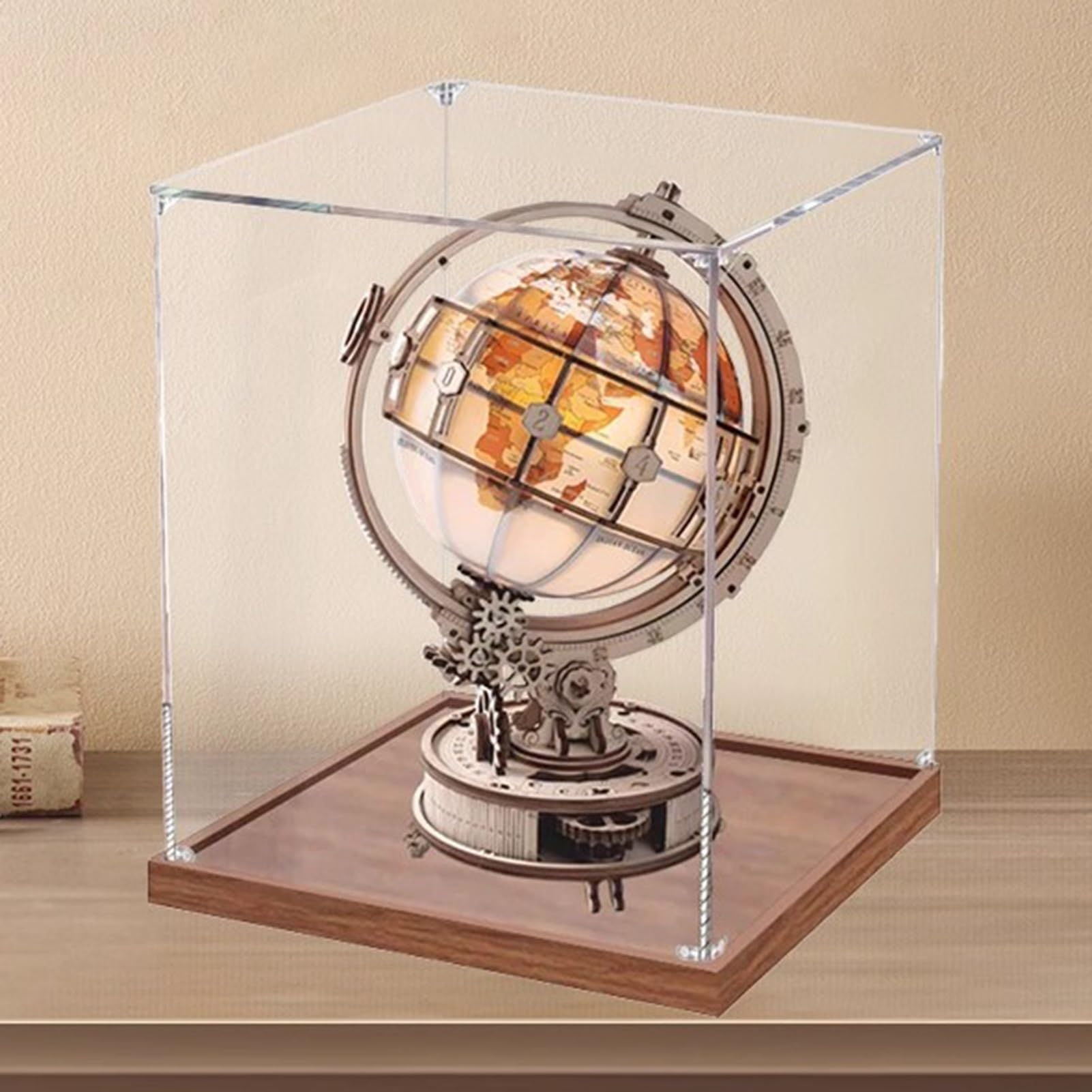 Akrylowa Gablota Pudełko Ekspozycyjne Z Akrylu Na Pamiątki, Gablota Trofea, Przezroczyste, Bardzo Duże, Akrylowe Pudełka , Gabloty Biurko(Walnut Base,15x15x35cm)