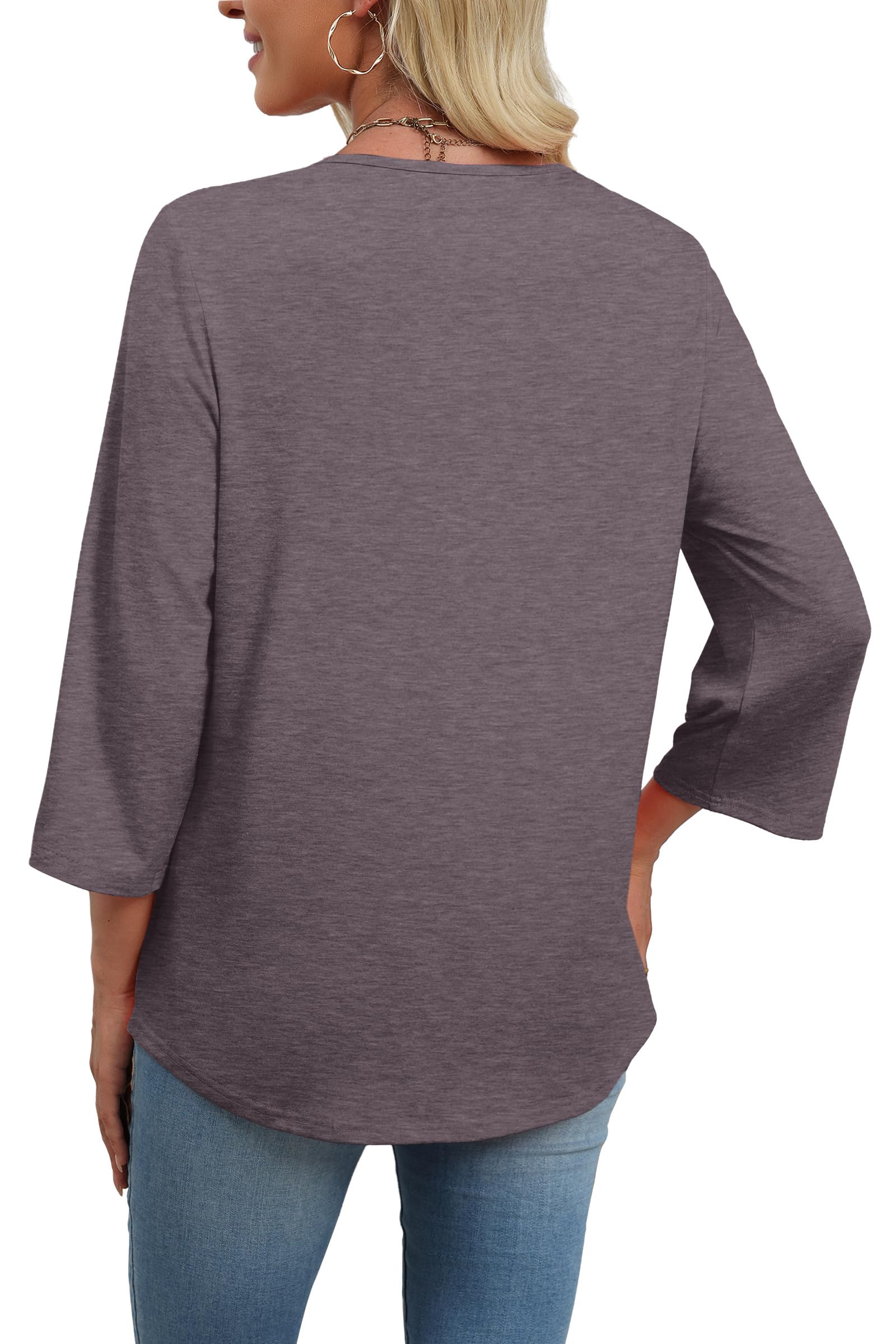 WIHOLL 3/4 Length Sleeve Womens Tops Boho V Neck Lace Shirt Trendy Blouses Dressy Casual Vacation Clothes S-3XL - 5