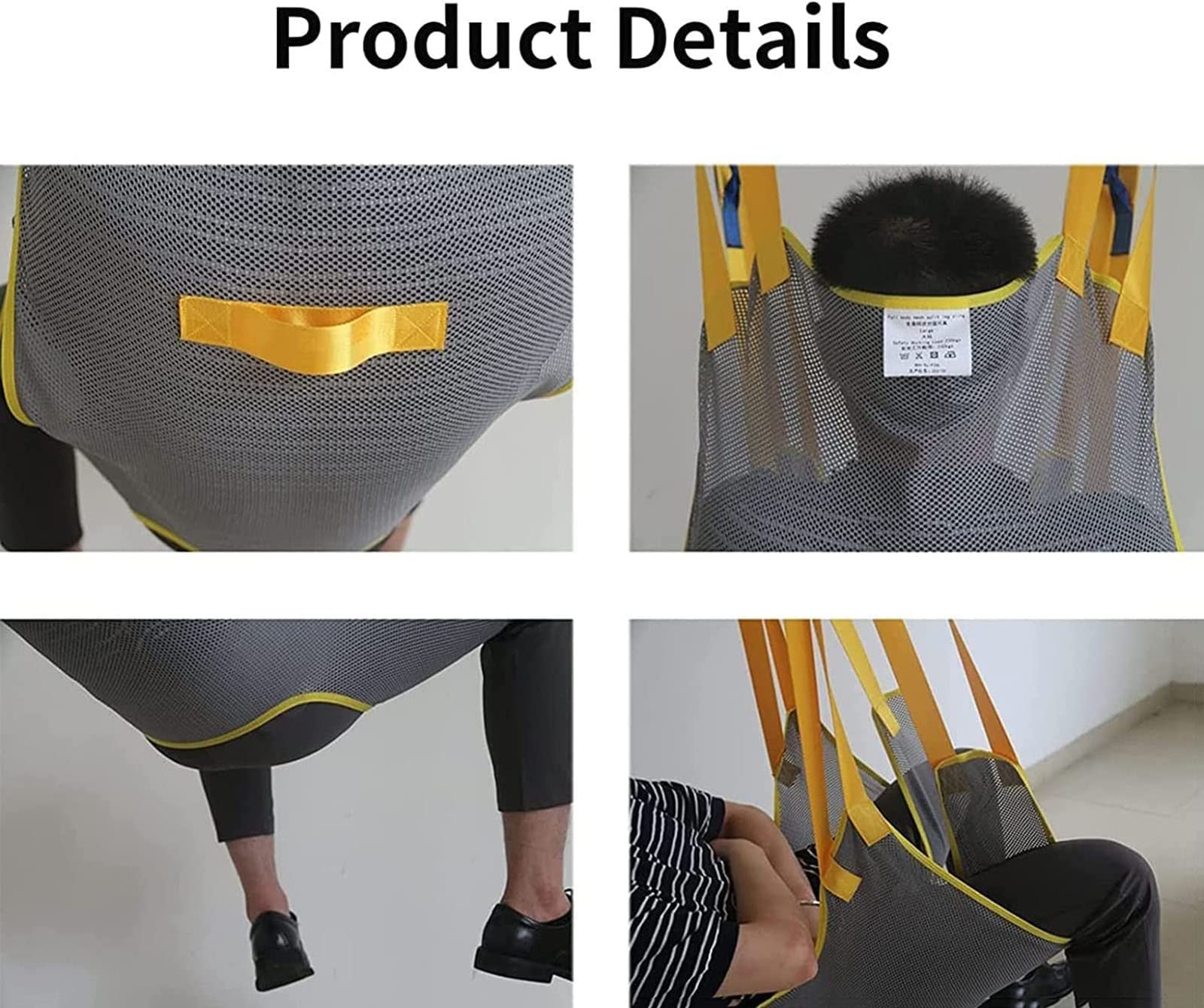 Eslinga de elevación para pacientes con soporte para la cabeza, diseño de pierna dividida, material de malla, para posicionamiento de cama y transferencia de discapacitados