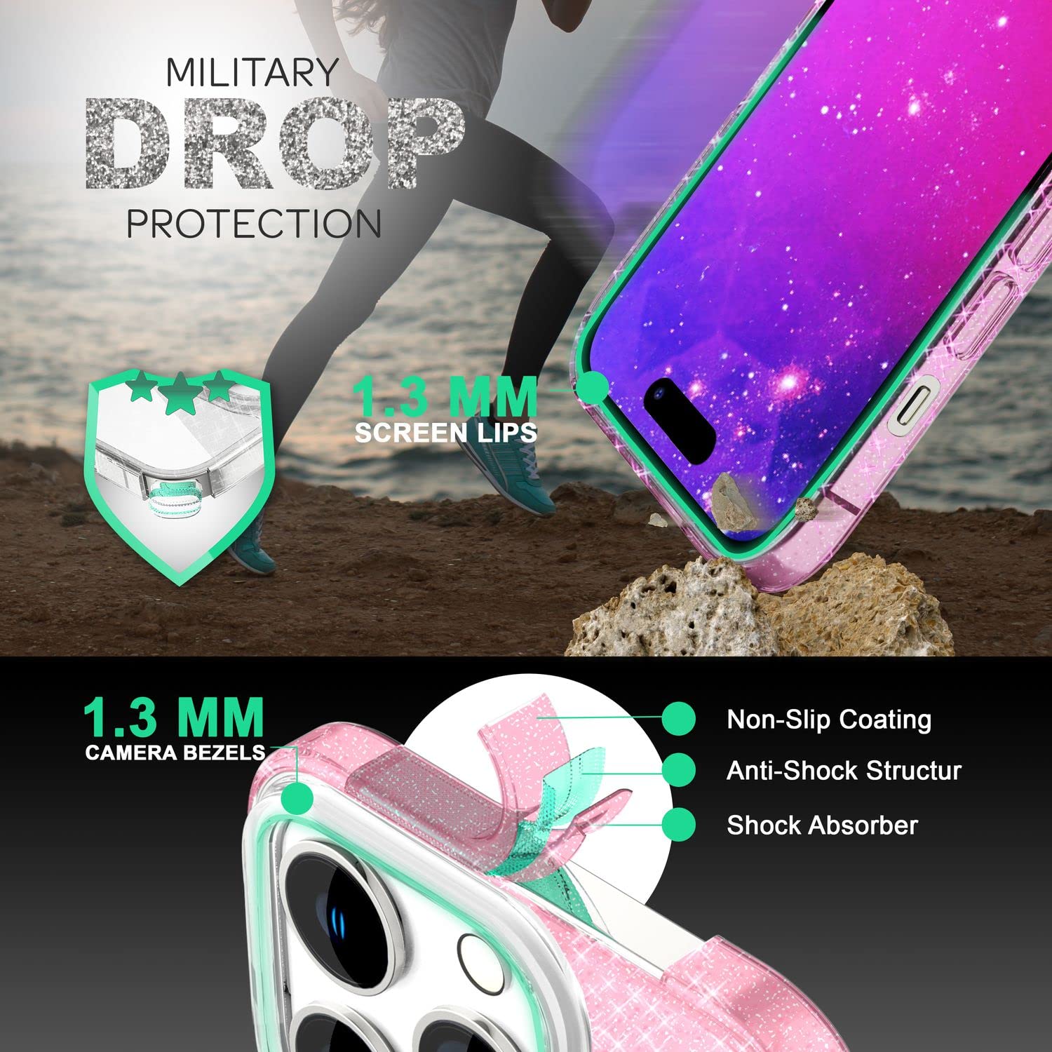NALIA Chiaro Glitter Cover compatibile con iPhone 14 Plus Custodia