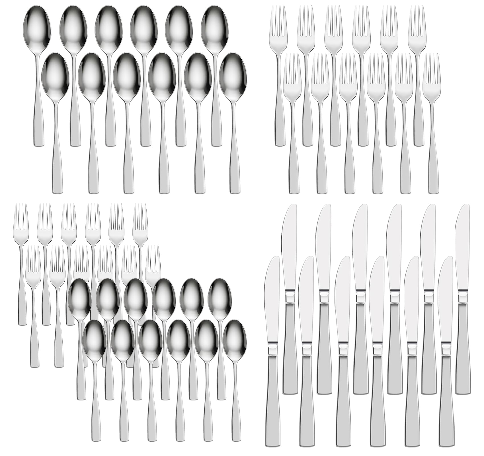 Besteck Set für 12 Personen, 60 teilig Edelstahl Besteckset Spülmaschinenfest, Hochglanzpoliert, Löffel Gabel Messer Set für Zuhause Grillen Party Alltag Gäste Camping Picknick