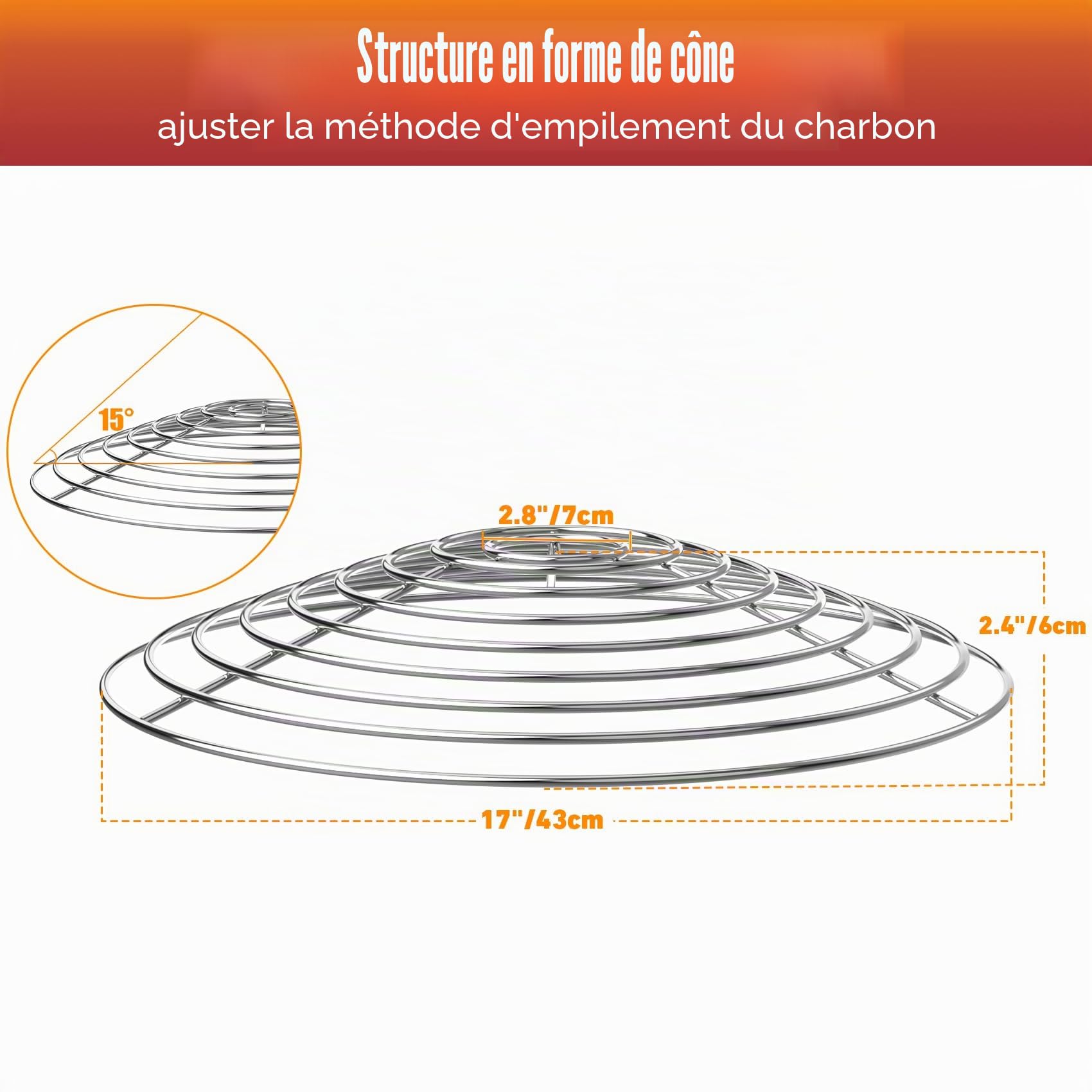 onlyfire Grille à Charbon pour Weber Kettle 57 cm, Accessoire pour Barbecue à Charbon de Bois Weber 57 cm, Grille de Fond 43cm