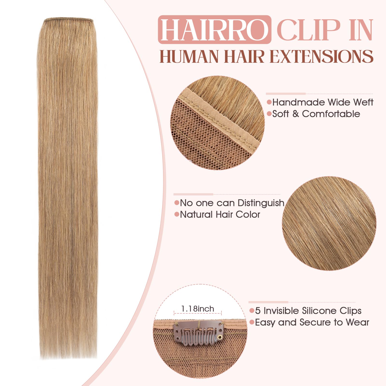 Amazon.com : Hairro 16 Inch Clip in Extensions 100% Remy 