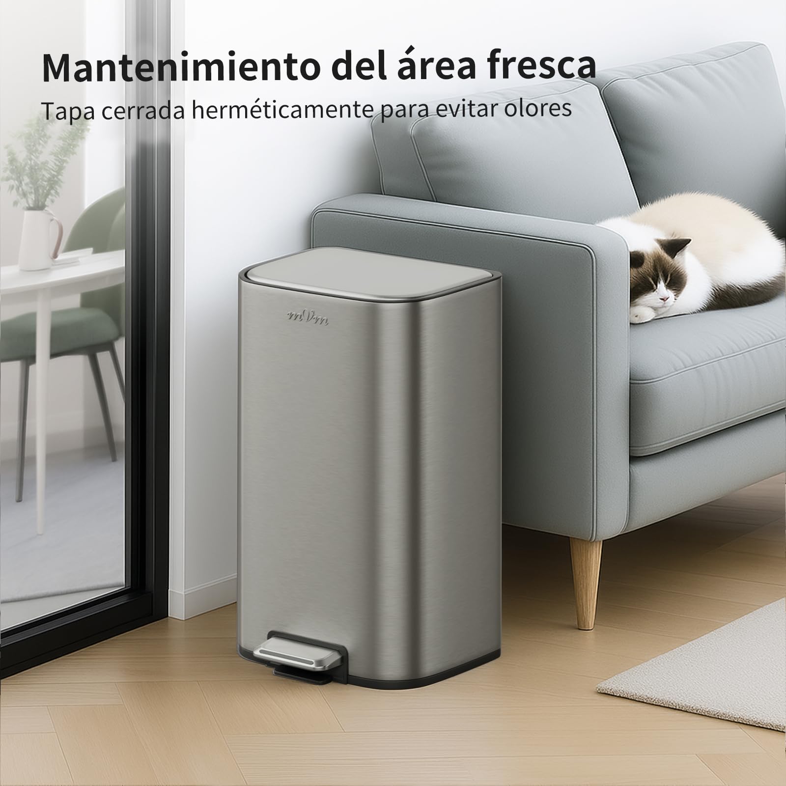 mVm Papelera de Cocina con Pedal 40L, Cubo de Basura Gris, Acero Inoxidable Antihuellas, Tapa Amortiguada Cierre Suave, con Cubo Interior Extraíble, para Cocina Oficina Baño