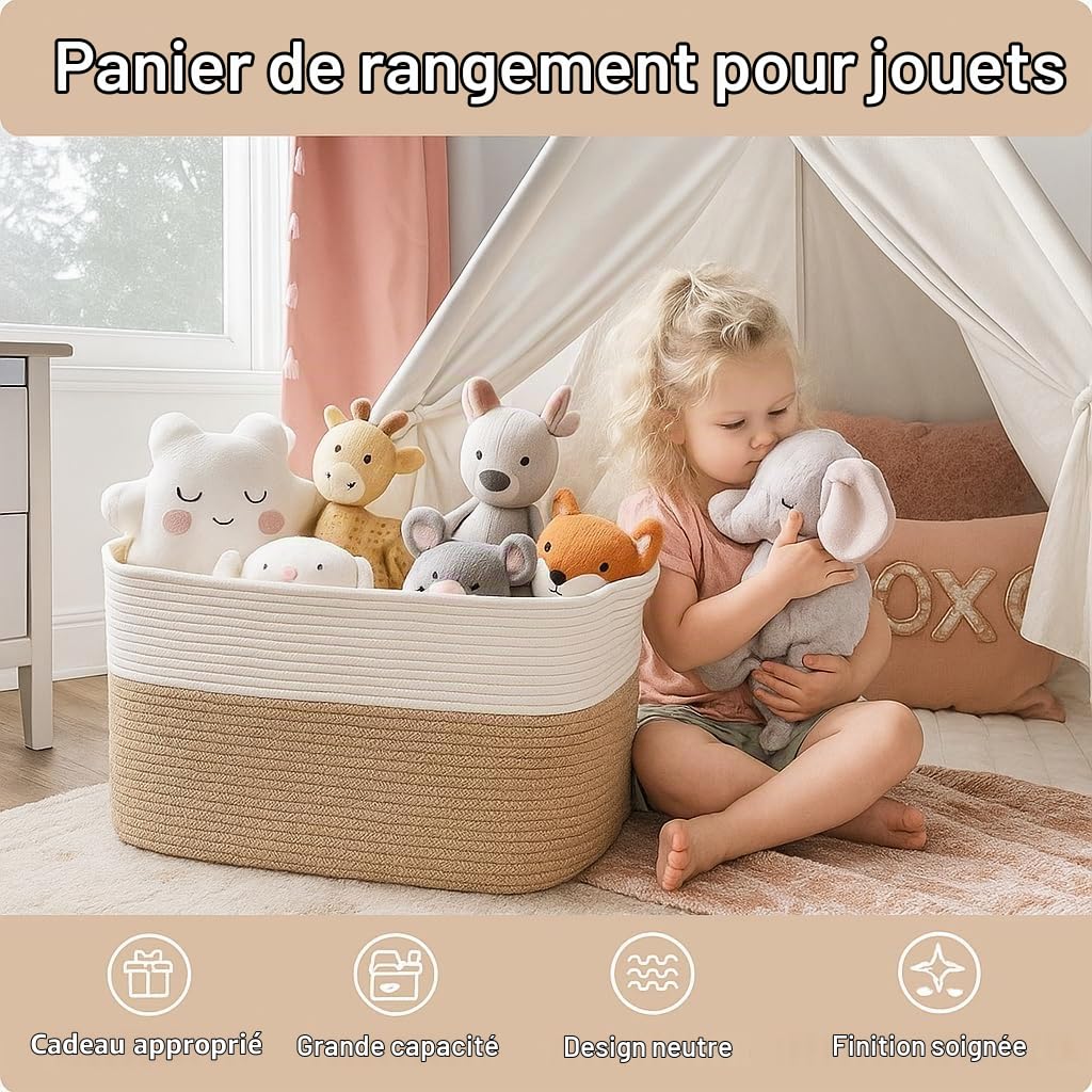 Paniers de rangement pliables extra larges de 65 l avec poignées – Boîte de rangement en tissu robuste, couvertures, vêtements saisonniers, 54,9 x 37,8 x 30 cm (lin blanc)