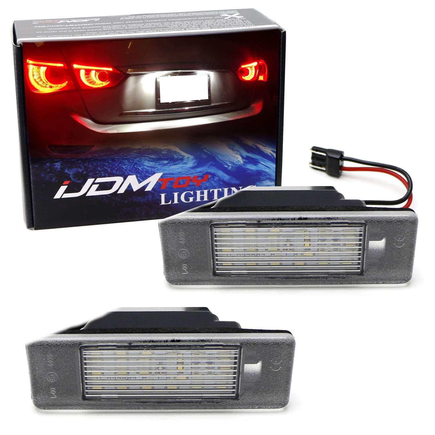 iJDMTOY Xenon White 18-SMD 3W Full LED License Plate Light Kit Compatible With Infiniti Q50, Nissan Juke Versa X-Trail Rogue Sport