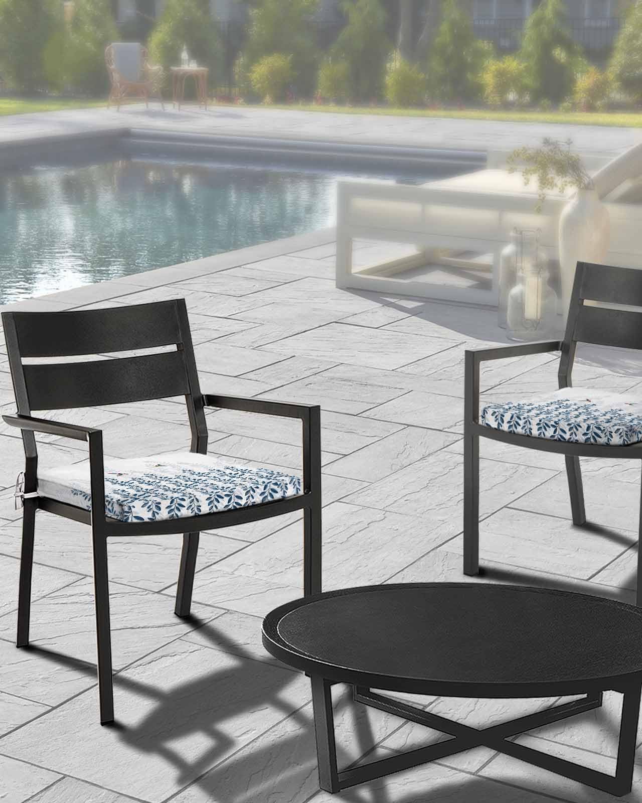 Edwiinsa Geometric Leaves Indoor/Outdoor Seat Cushions Cover,Waterproof Patio Chaise Lounge Cushion Cover for Beach Pool Side Chair Cushions 22x22x2 Pieces Spring Botanical Birds Modern White