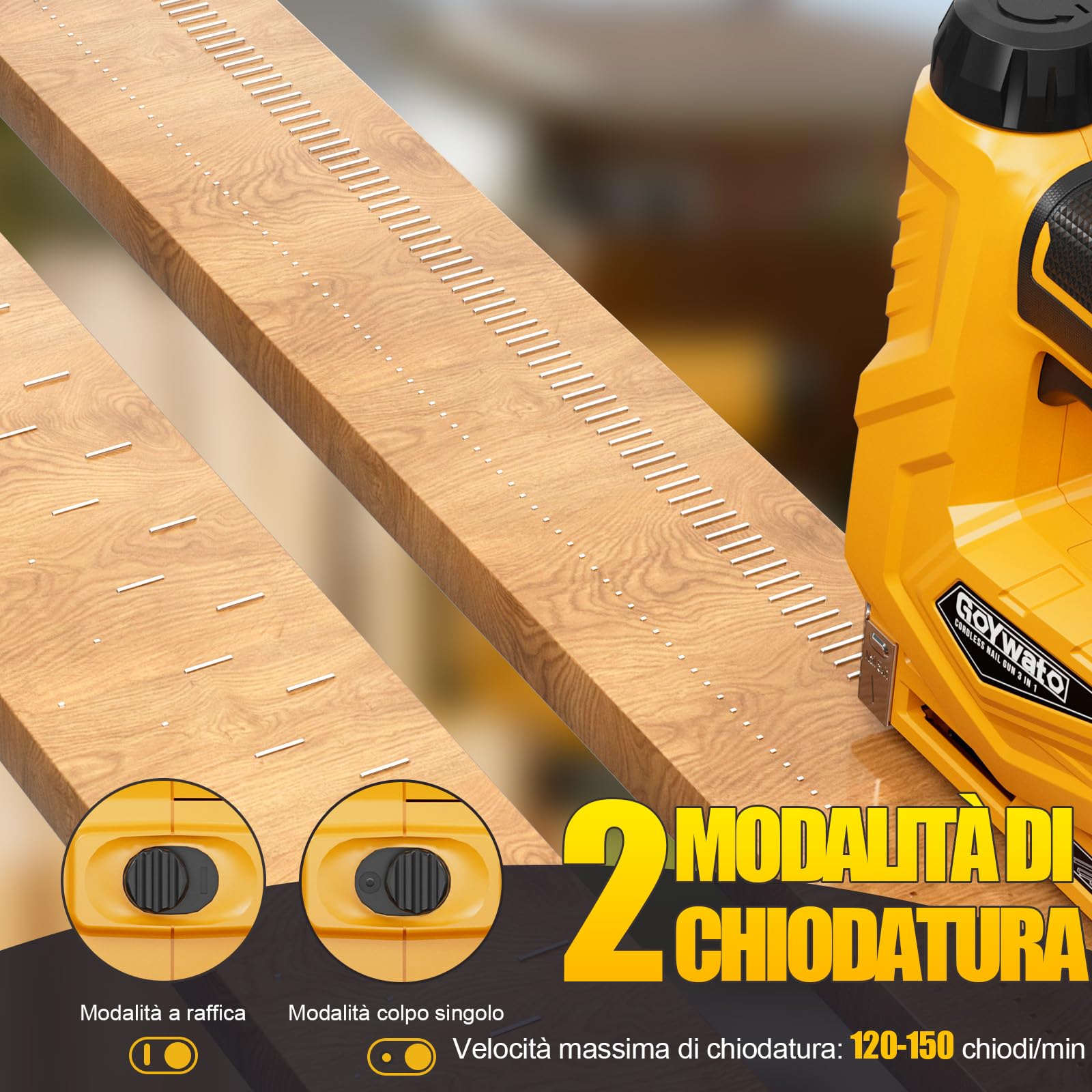 3-In-1 Pistola Sparachiodi a Batteria - 21V Chiodatrice Elettrica con 2 Batterie da 2,0 Ah, Graffettatrice inclusa con 1000 Chiodi 18GA, 1000 Graffe Typ 140 e 1000 Graffe Typ 53 per Legno