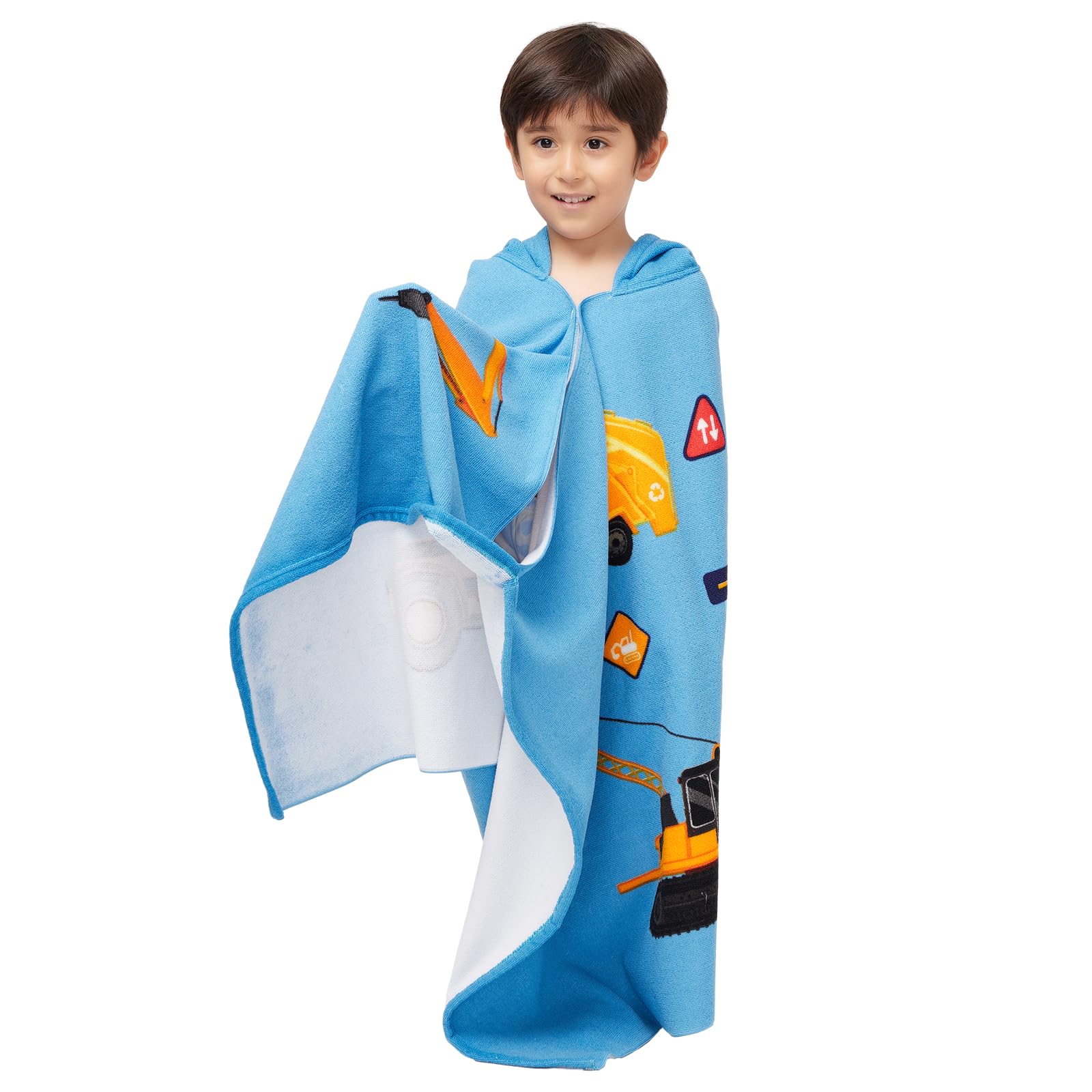 Gealaek Kapuzenhandtuch für Kleinkinder von 5–12 Jahren, Jungen, Mädchen, Kinder, Bad, Pool, Strandtuch, Wickeltuch, extra groß, weich, saugfähig, Strandponcho (Baustelle XL)