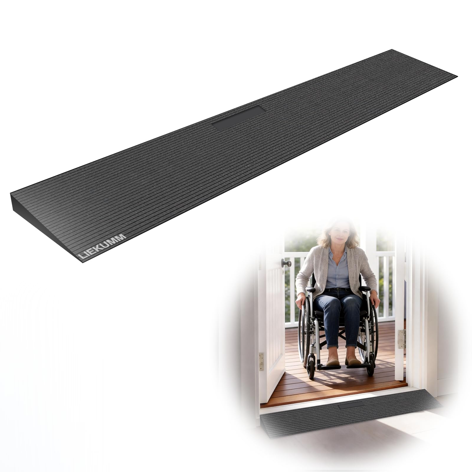 LIEKUMM Rampe de Seuil, 2,5 cm Rampe en Caoutchouc pour Fauteuil Roulant, 650kg, Surface antidérapante pour Portes de Fauteuil Roulant et salles de Bain