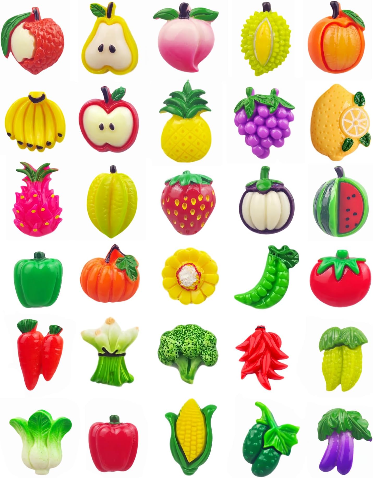 Resin Fridge Magnet Set Refrigerator Magnetic Sticker whiteboard Home Kitchen Decoration Office Supplies Souvenir (Fruits and Vegetables)