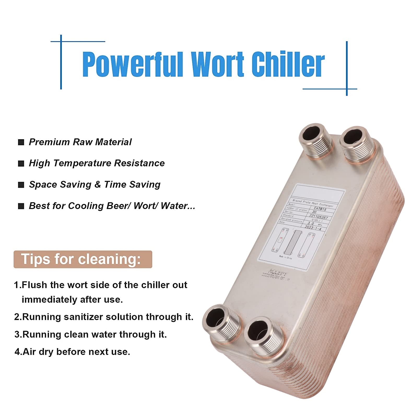 Topyond Enfriador De Placas Enfriador De Cerveza De Agua Pequeño Intercambiador De Calor De Placas Soldadas De Acero Inoxidable Enfriador De Mosto para Calentador De Agua De Mosto De Cerveza