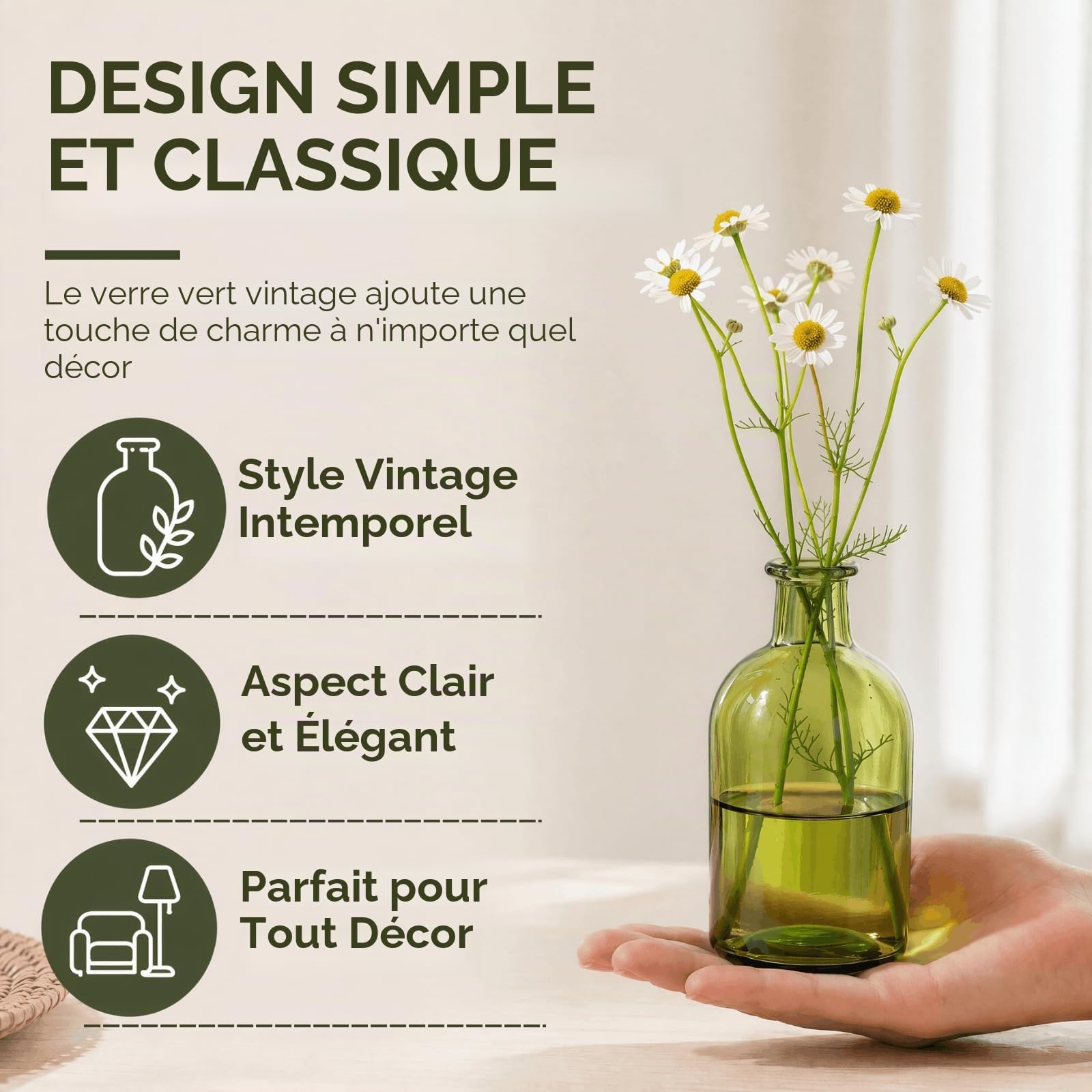 YOUEON Lot de 16 Petits vases décoratifs en Verre Vert de 250 ML pour Centre de Table de Mariage, réception, décoration d'intérieur, Bureau