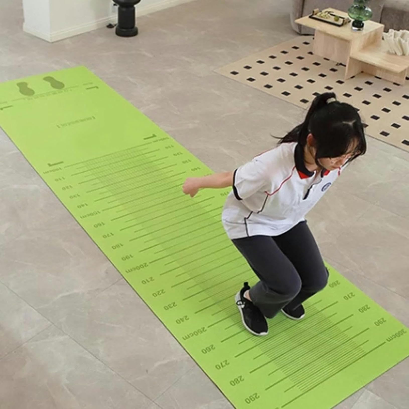 Alfombrilla de salto larga para gimnasio, tapete multifuncional para suelos de madera y mármol, tabla de medición de yoga de goma suave para adultos al aire libre y prueba de salto largo