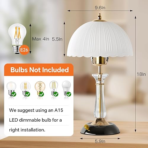 Miniatura 4 de Lámpara de mesa de cristal, lámpara de noche regulable con interruptor de encendidoapagado, modernas lámparas de vidrio para mesitas de noche,