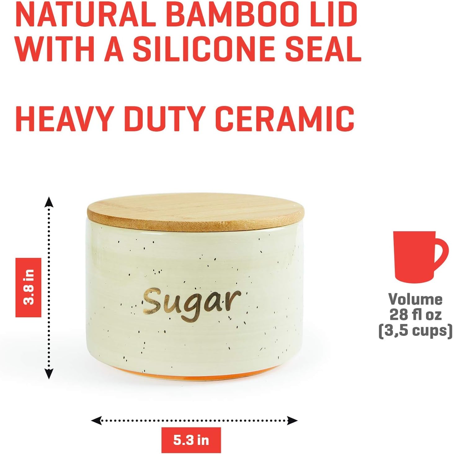 Uno Casa Ceramic Kitchen Canister Set with Airtight Lid - 3 Piece for Coffee Tea Sugar - 28 oz