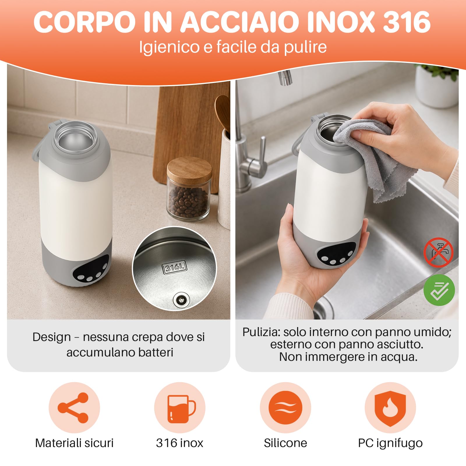 FUNYKICH Scaldabiberon Portatile 500 ml,Scaldabiberon da Viaggio Senza Fili