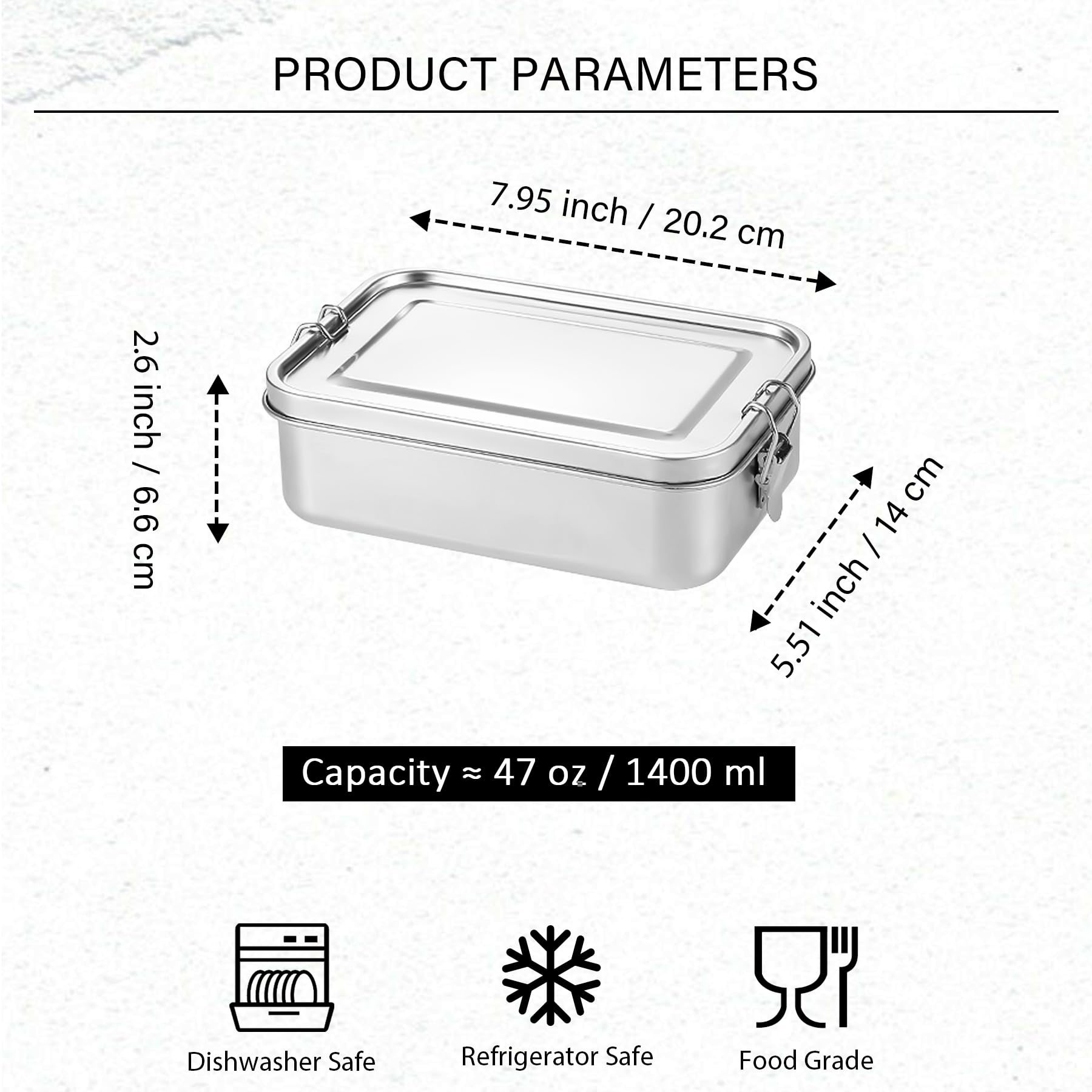 Boîte à repas Bento en acier inoxydable – Grande boîte à bento en métal de 1 332,4 g – 2 compartiments avec clips de verrouillage – Passe au lave-vaisselle – 1400 ml