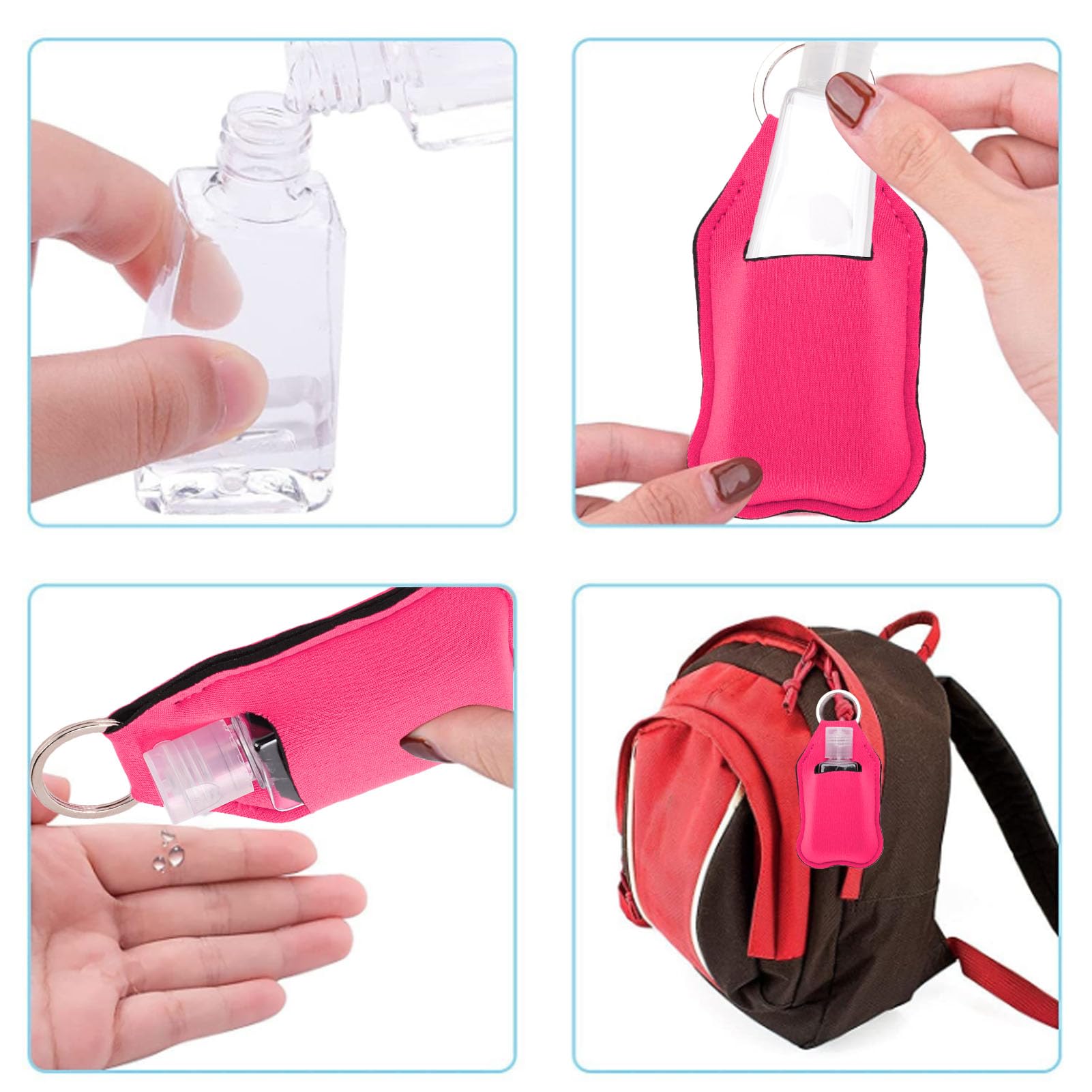 Pratico kit di bottiglie viaggio, 40 pezzi, con portachiavi, multiuso per articoli toeletta, lozioni e disinfettanti per le (rosa rosa)