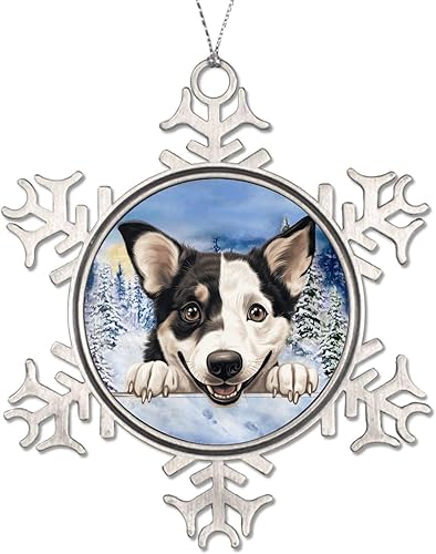 Miniatura 10 de CowkissSign Russian Toy Christmas Snowflake Ornament Russian Toy Cute Funny Peeking Dog Puppy Xmas Keepsake Gifts Metal Snowflake Xmas Tree