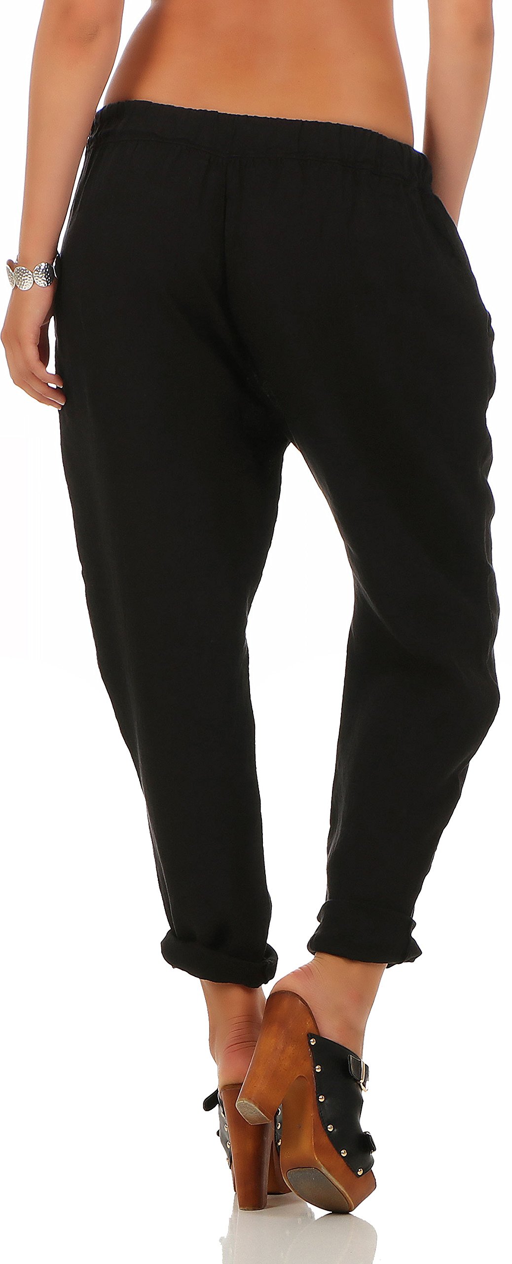 Malito Ocio Pantalones de Lino con Cintura Elástica 6816 Mujer