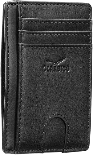 Claasico Billetera pequeña de bolsillo frontal para hombre con bloqueo RFID, de cuero genuino, tarjetero