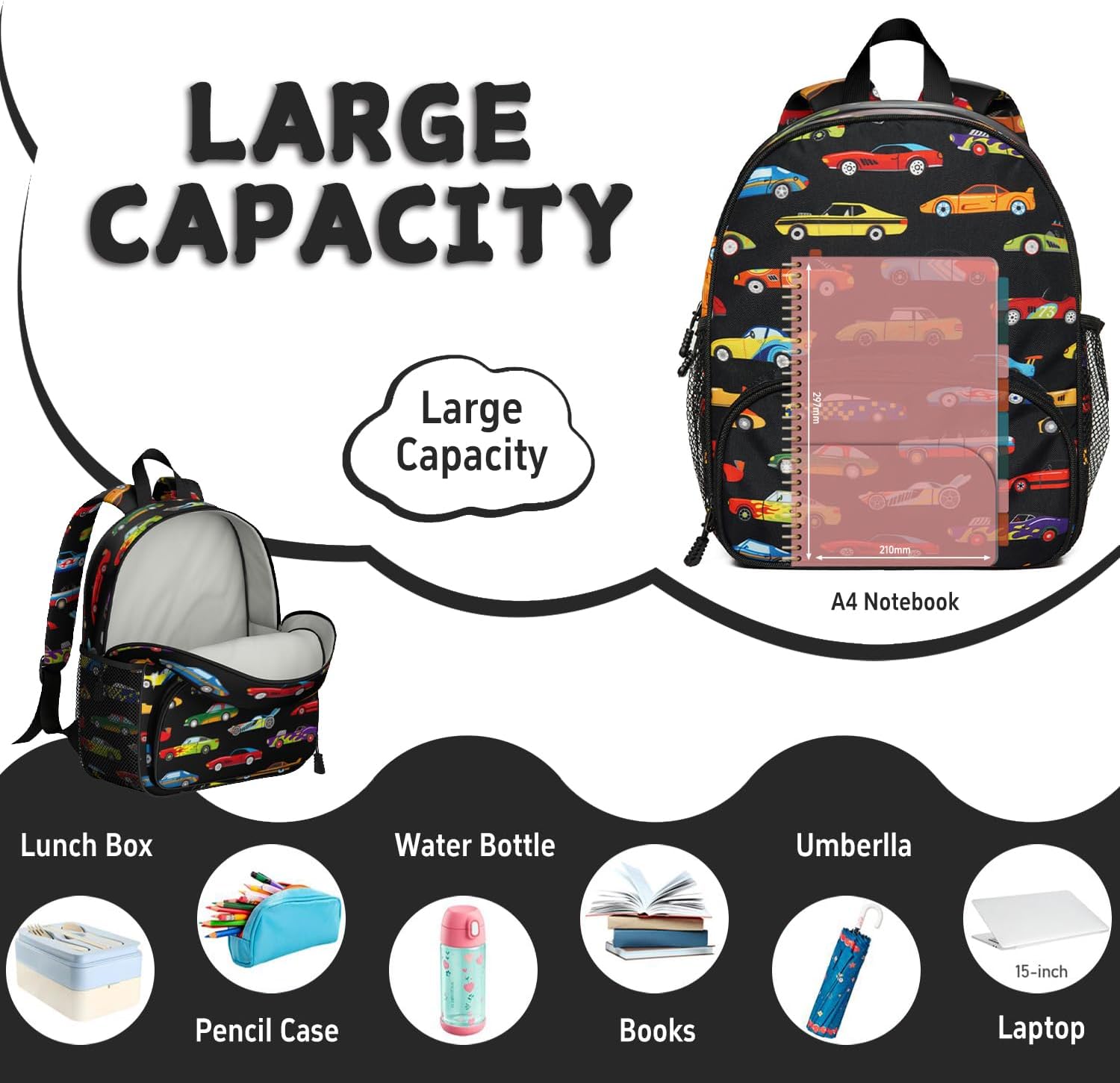 Toddler Backpack for Boys 3-8: Preschool Kindergarten Backpack - Cute Kids Backpacks for Boys-Sports Car