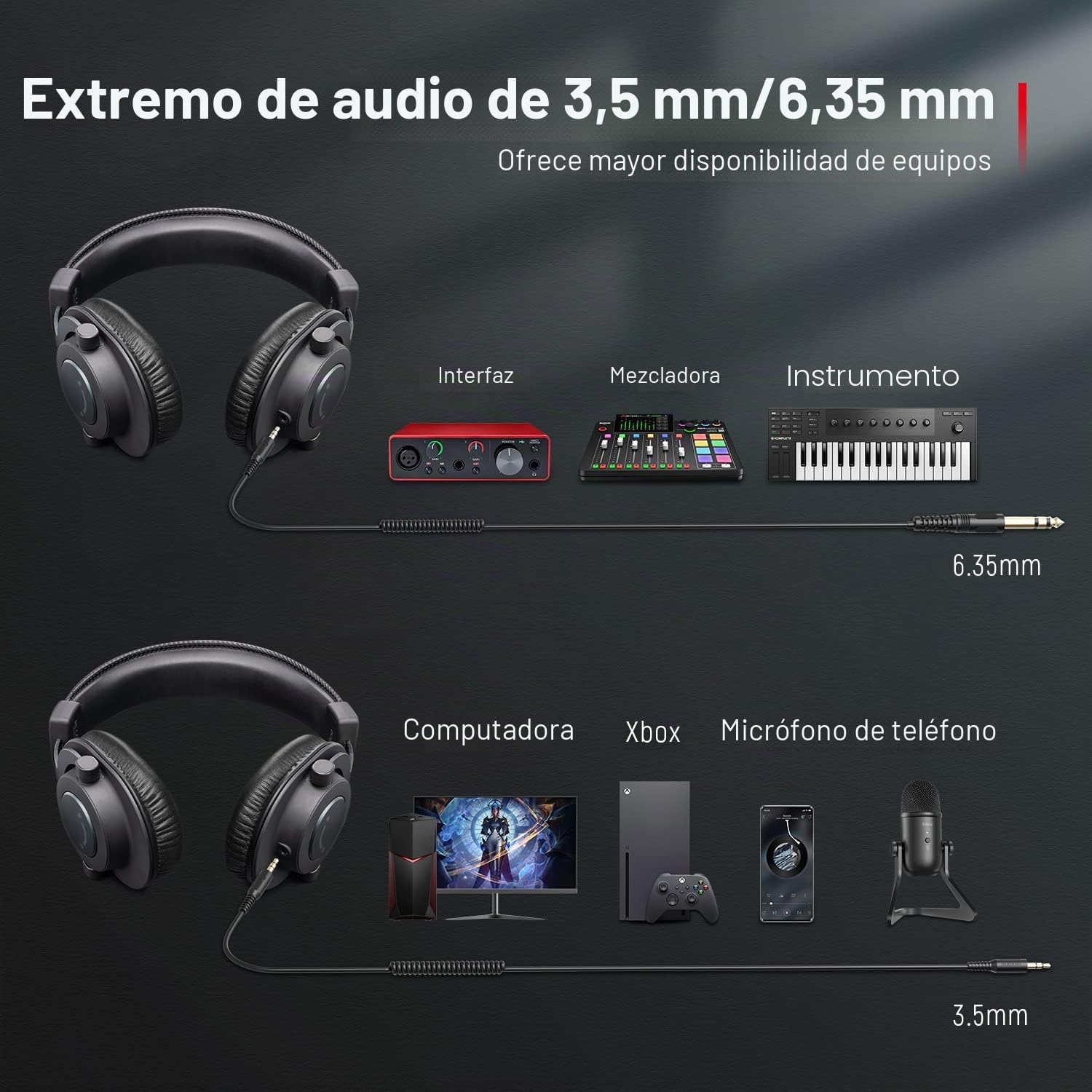 FIFINE Auriculares DJ con Cable, Auriculares de Estudio y Monitor, 50mm Controladores, Auriculares de Monitorización con 3.5 y 6.35mm Conector de Audio para PC Grabación de Teléfono Piano Guitarra