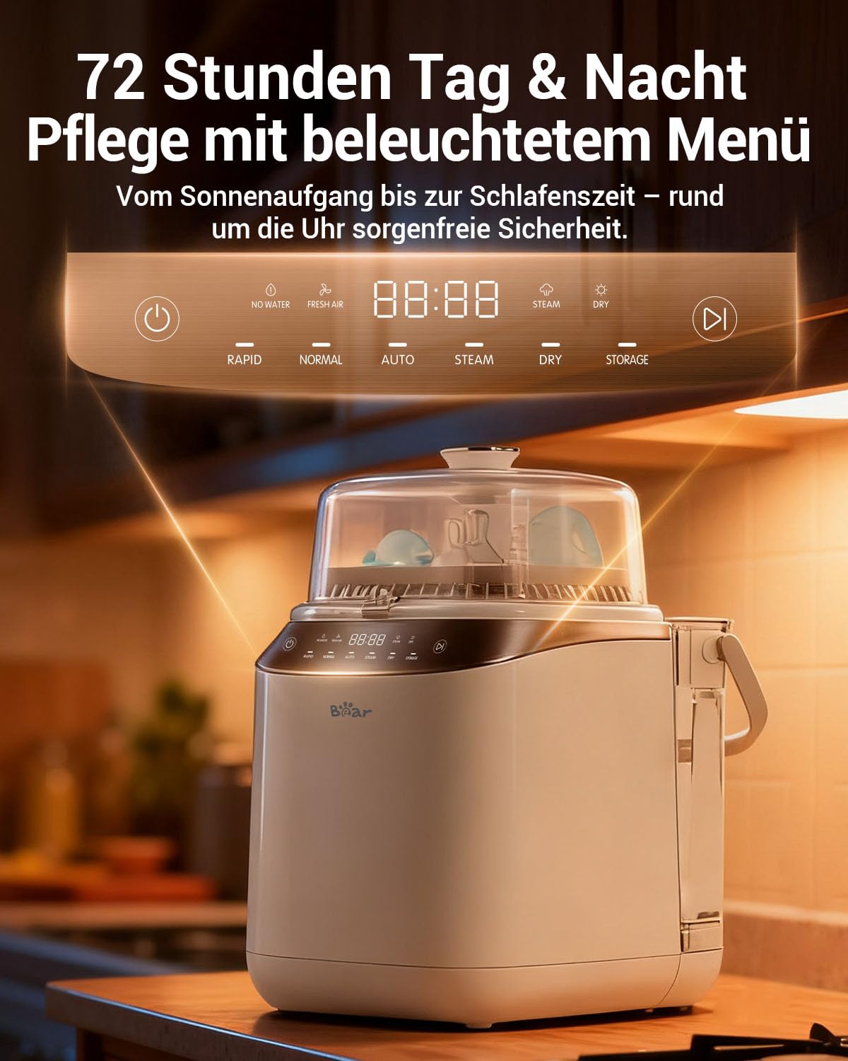 Bear Bottle Washer Pro | Automatischer Flaschenreiniger Sterilisator und Trockner für Babyflaschen & Milchpumpen-Teile | Inkl. 90 Reinigungstabletten | 99,99% Bakterienentfernung