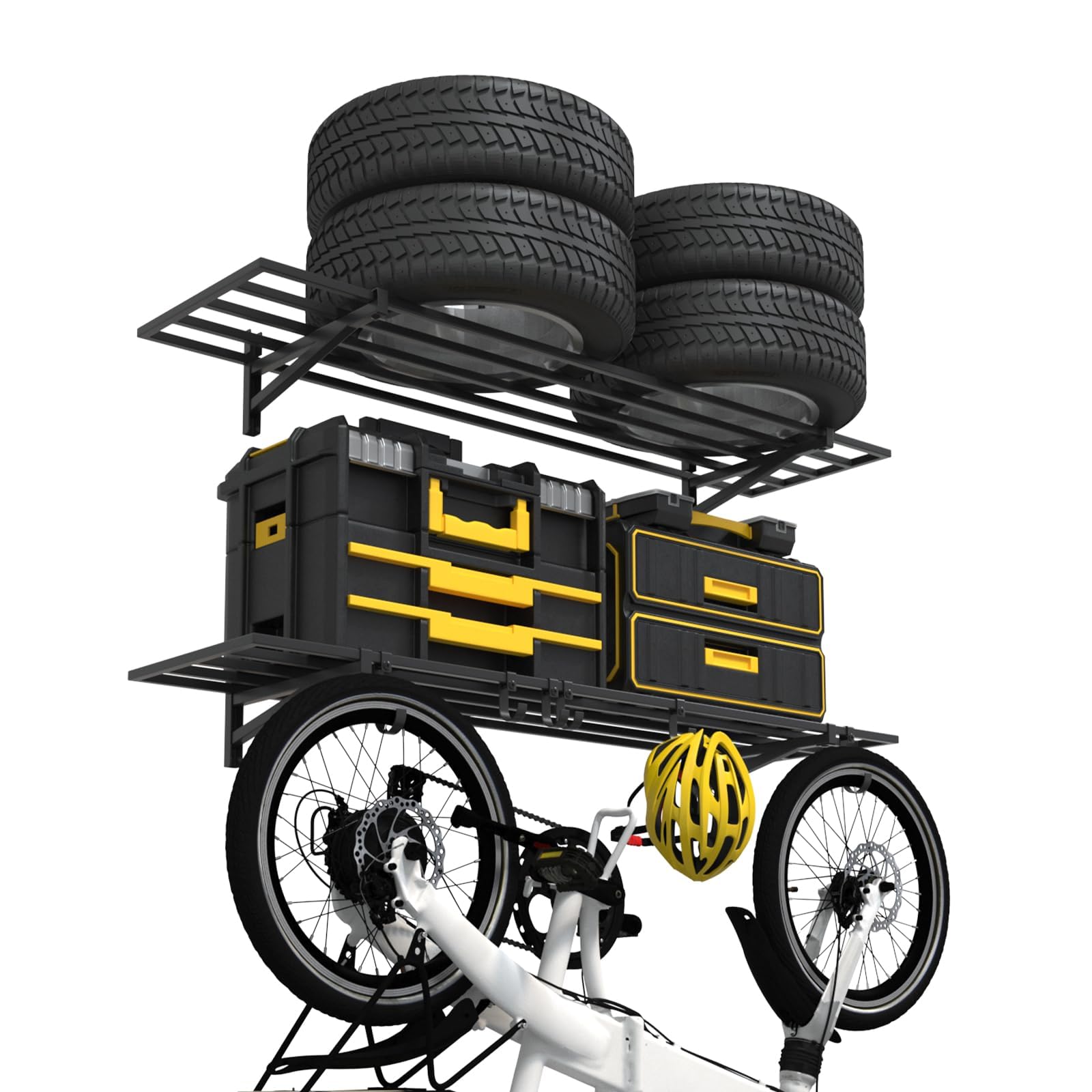 Yaciente 2-Pack 1×4ft Steel Wall Mounted Garage Shelves with Hooks, 300LB Each Heavy Duty Shelving for Garage Storage & Organization