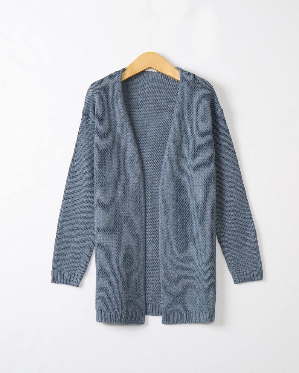 HGJH Pullover Damen, Damen Strickpullover Vorne Offen Strickjacke Rippstrick Kimono V-Ausschnitt Einfarbig Grau Blau Langarm Strickjacke Weich Elegante Herbst Leichte Jacke Für Lässiges Business