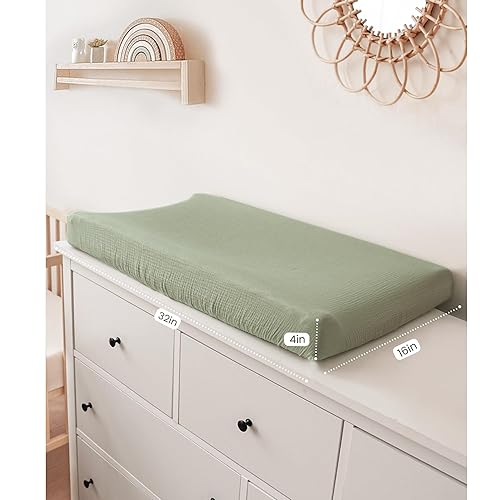 Miniatura 4 de Konssy Paquete de 2 fundas de muselina para cambiador de pañales para niños, ultra suaves y transpirables, de algodón, para cambiadores de pañales