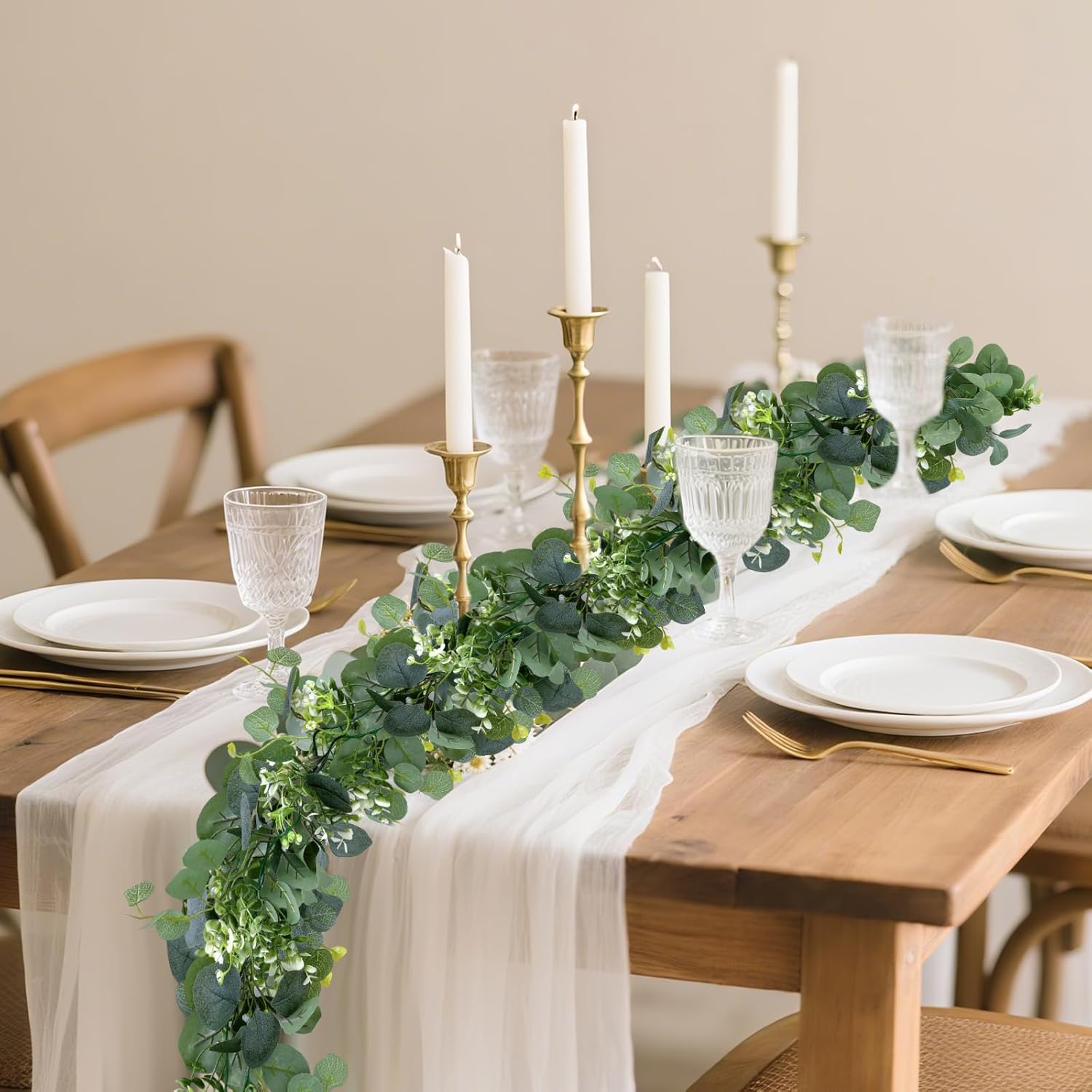 6 Pack Artificial Eucalyptus Leaf Garland, 5.9ft Faux Greenery Garland Fake Eucalyptus Wreath Vines for Centerpiece Table Wedding Backdrop Arch Wall Decor - Image 7