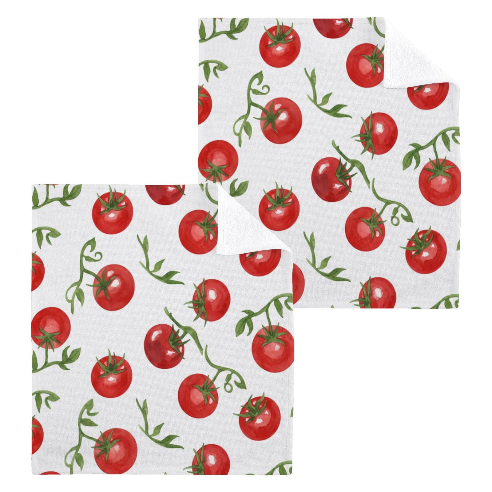 BOESI Stem Tomato 12x12in Cotton Washcloth,Soft Absorbent Face Towel