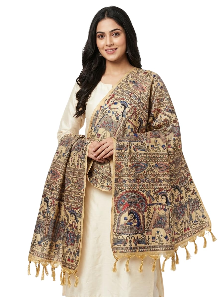 Present Khadi cotton Madhubani print dupatta and body print for woman & girls. Dupatta for women | 2.5 Meter loom product Cotton Dupatta | multicolored Traditional Ethnic wear dupatta-picture-21