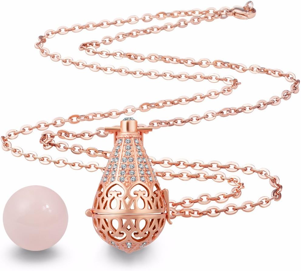 EUDORA Harmony Bola CZ Vintage Chime Jewellery, Angle-Caller Pendant 16mm Prayer Bell 30'' Necklace Gold Plated