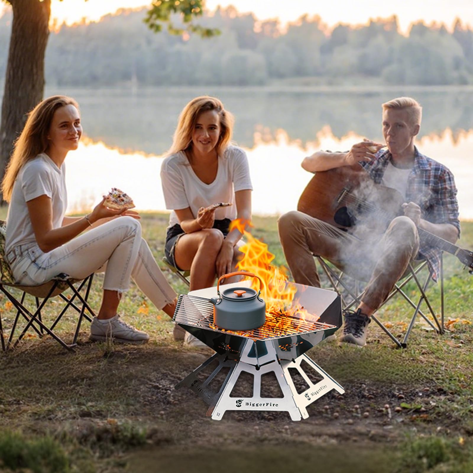 Faltbares Feuerstelle, tragbare Edelstahl-Feuerstelle mit Grillgitter und Aufbewahrungstasche – Campingfeuer für Terrasse, Outdoor-BBQ und Lagerfeuer