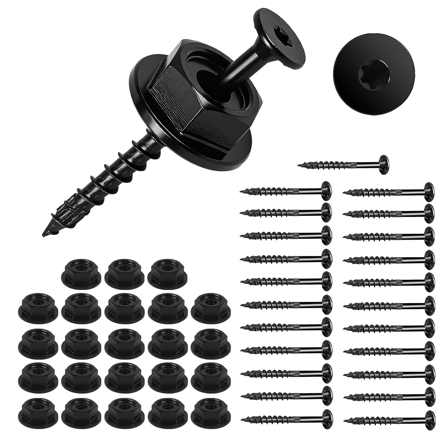 24PCS 0.220 in. x 3-1/2 Inch Outdoor Accents Structural Wood Screw with Hex-Head Washer, Black Rust Resistant Coated for Outdoor Pergolas, Decks, Fence Gates