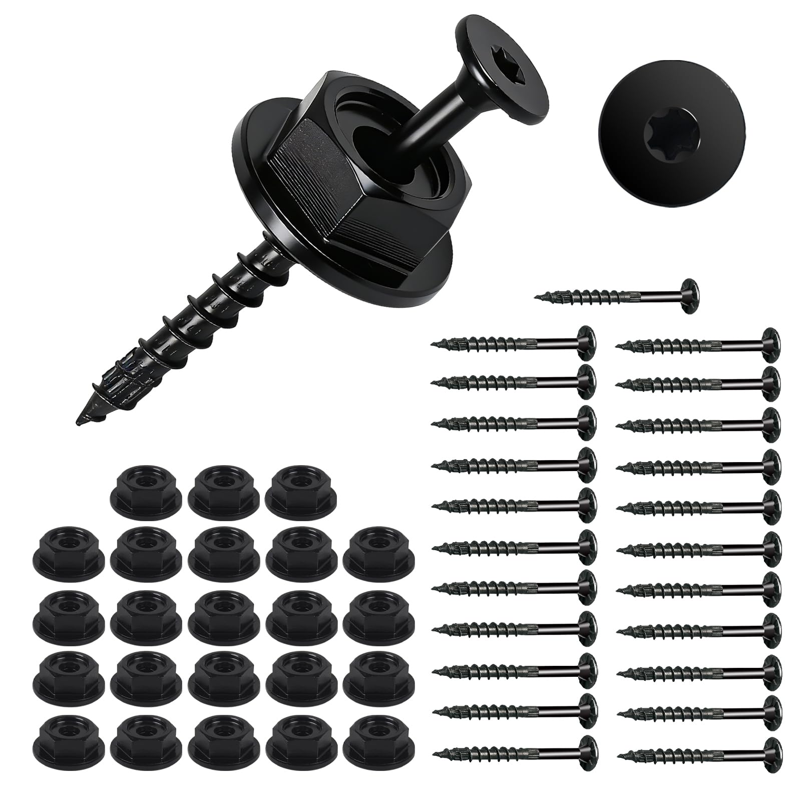 Photo 1 of 24PCS 0.220 in. x 3-1/2 Inch Outdoor Accents Structural Wood Screw with Hex-Head Washer, Black Rust Resistant Coated for Outdoor Pergolas, Decks, Fence Gates