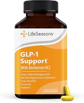 LifeSeasons GLP-1 Support Supplement Appetite Control, Weight Management, Metabolism Booster with Berberine, Chromium, EGCG, Green Coffee Bean & Red Chili Peppers - 120 Capsules