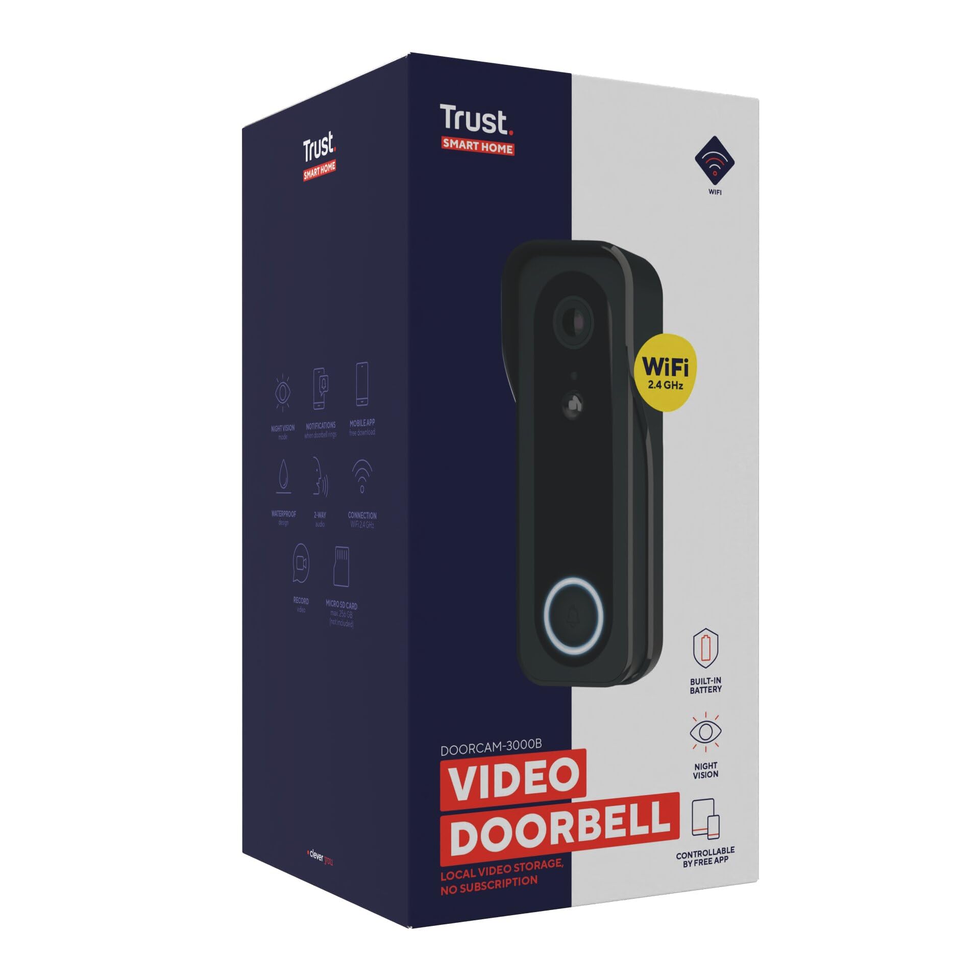 Trust Timbre Exterior Inalámbrico con Cámara 2K HD 3MP y Chime, 2.4GHz WiFi, Audio Bidireccional, Detección de Personas, Impermeable, Visión Nocturna, Control vía App, con Timbre Inalámbrico, Negro