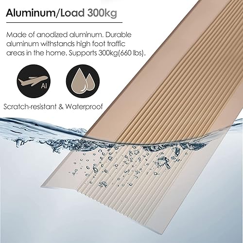 Miniatura 5 de Tira de transición de piso desigual para puerta, tira de transición de piso de 3.9 in de ancho, reductor de umbral de puerta para pisos irregulares,