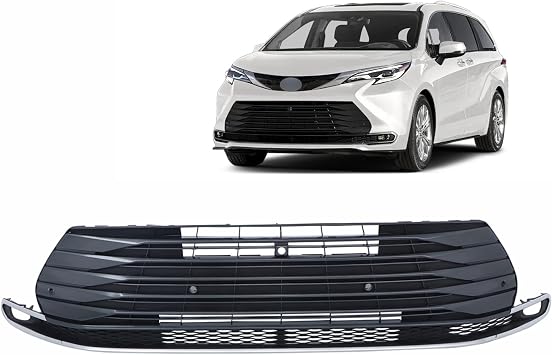 Front Upper Grille Replacement for Sienna 2021 2022 2023 Grille Front Bumper Grille Chrome w/Sensor Hole w/Camera Hole Replacement for 5310208080