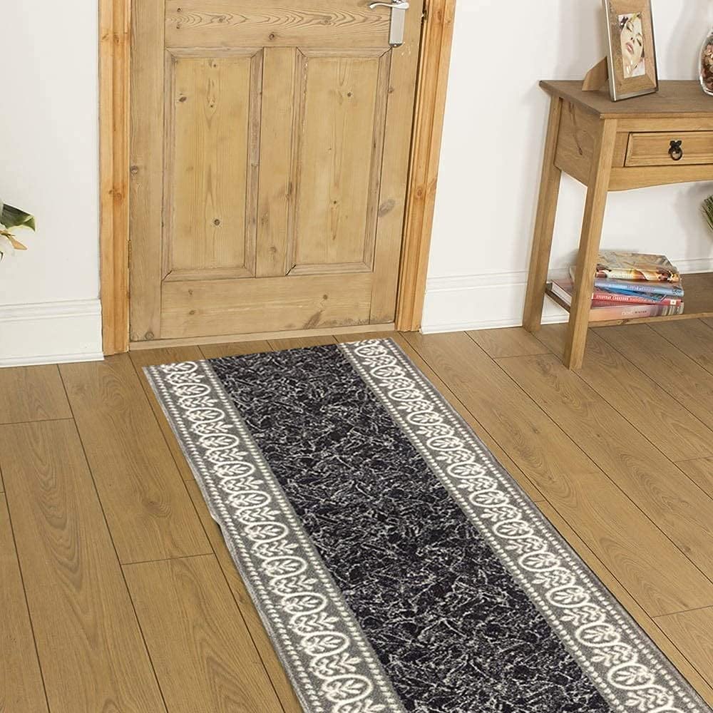 Rugstore shop Carpet Runner Rugs Grey Brown Red Black Rubber Backed Non Slip Very Long Hallway Hall Entrance Corridor Washable Runner Narrow Rug custom Length and Priced Per Foot(Black,80cm x 183cm) โ image 1