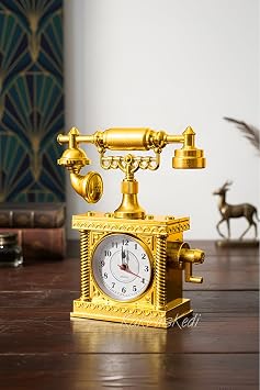Vintage Telefon Model Nostaljik Dekoratif Masa Saati Gold Çalar Saat Altın, 7480000717325