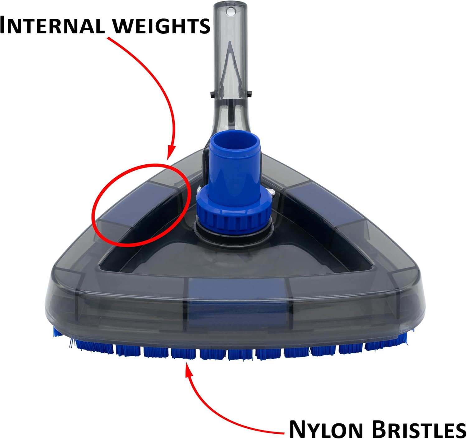 Aqua Select Transparent Triangular Pool Vacuum Head | Weighted with Plastic-Coated Steel | Swivel Cuff Prevents Hose Twisting | Easy Corner Cleaning | for Inground & Above Ground Pools
