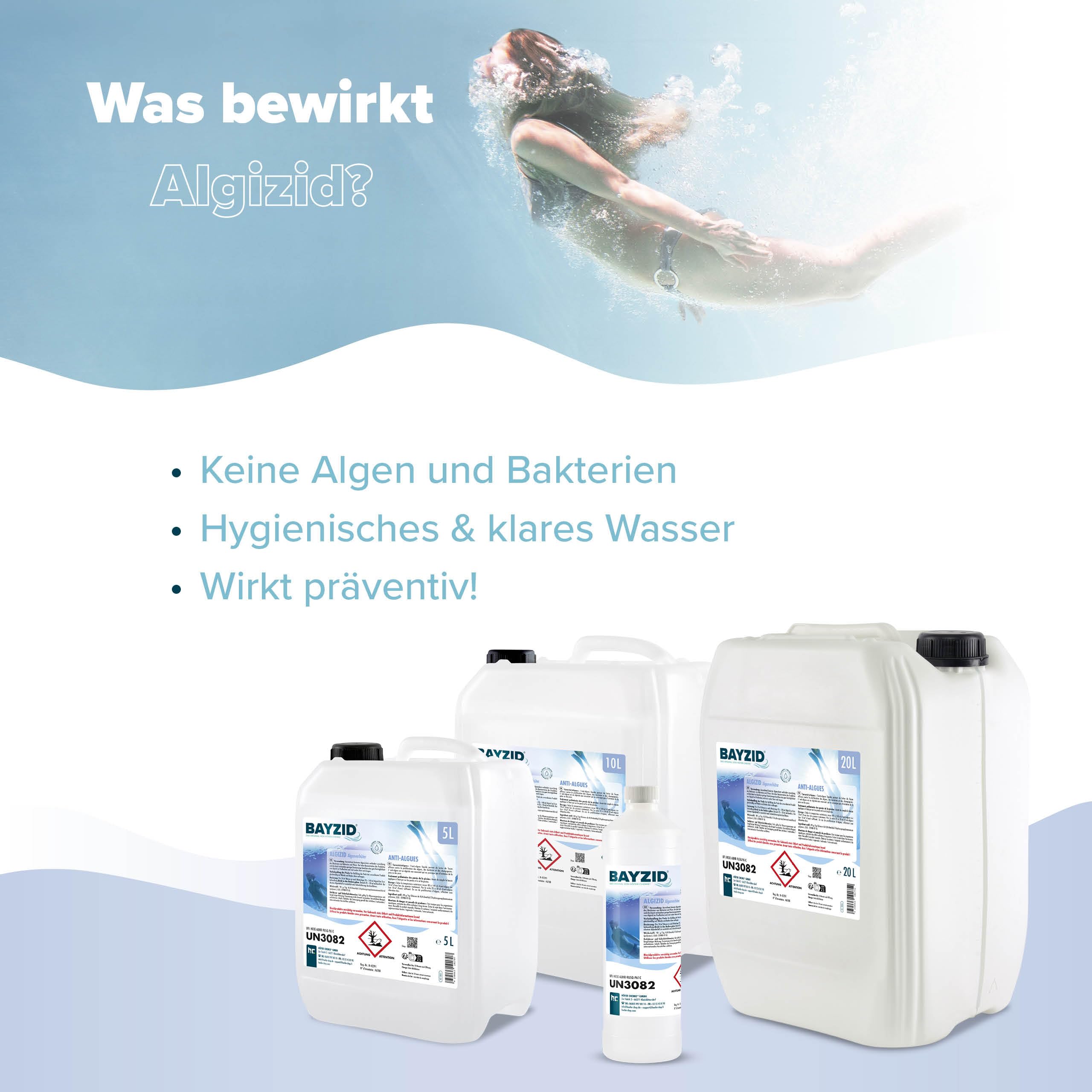 Höfer Chemie Algizid Algenverhütung 20L - Algenvernichter Pool - Pool Zubehör - Präventiver Schutz vor Algen, Bakterien & Pilzen - Für Sauberes Wasser