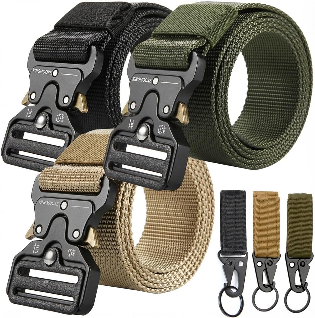 KingMoore 3 Pack Tactical Belt for EDC Battle Military Utility Combat Gear with Heavy-Duty Quick-Release Metal Buckle