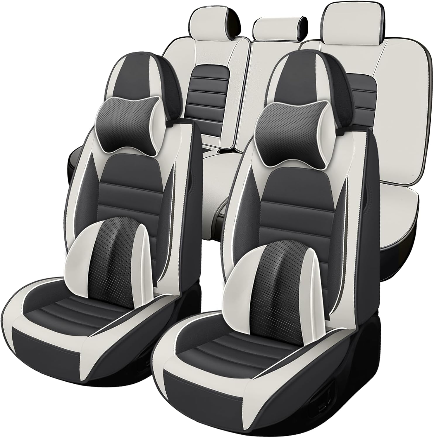 Full Set for Hyundai Sonata Seat Covers 2015-2026,Waterproof Nappa Leather Car Seat Protector, Anti-Slip & Comfortable Car seat Cover(Luxury 5 Seats Gray & White)