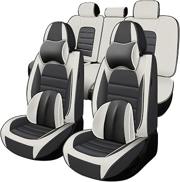 Full Set for Toyota Camry Seat Covers 2001-2026,Waterproof Nappa Leather Car Seat Protector, Anti-Slip & Comfortable Car seat CoverLuxury 5 Seats Gray & White